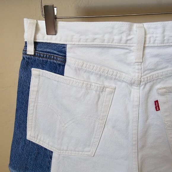 Levi's Premium Two Tone White and Blue Wedgie High Rise Denim Jean Shorts - Picture 8 of 14
